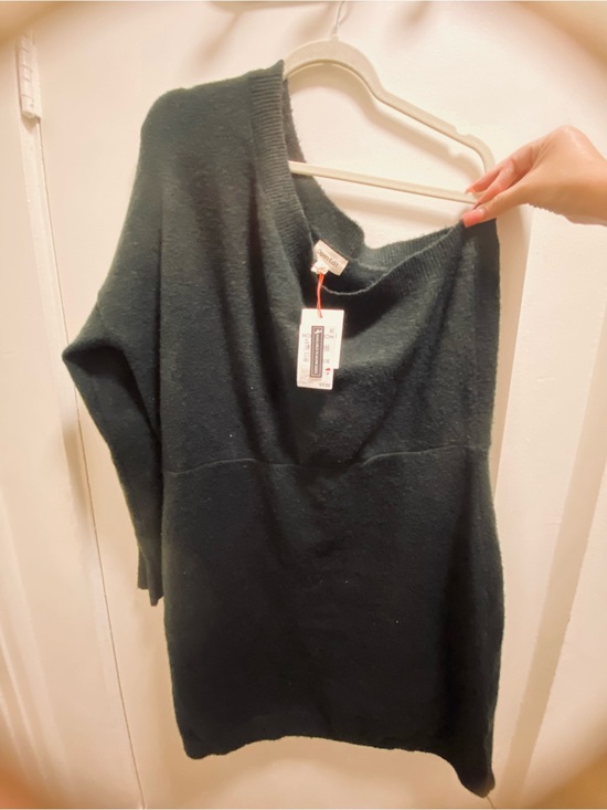 Open Edit Sweaters - Women’s black fuzzy asymmetrical Sweater Dress